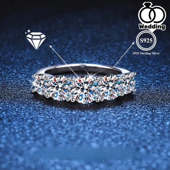 3.6Ct Moissanite S925 Sterling Silver Ring Women's Moissanite Lined Ring - Picture 4 of 8